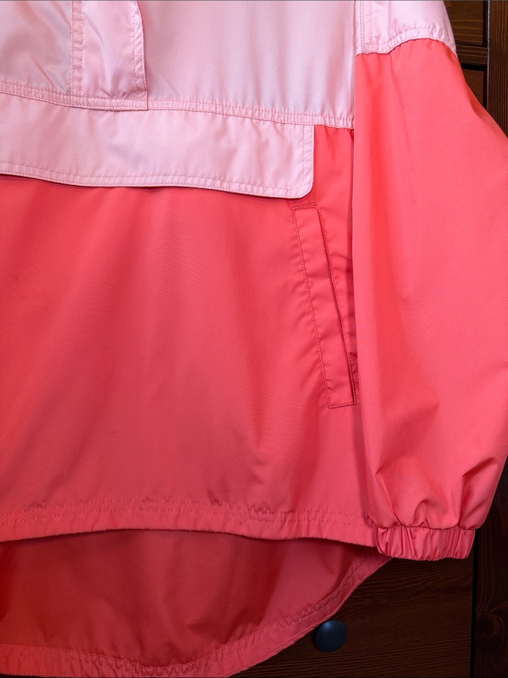 Lauren James Coral and Peach Colorblock Oversized Anorak / Windbreaker Pullover - Picture 3 of 6
